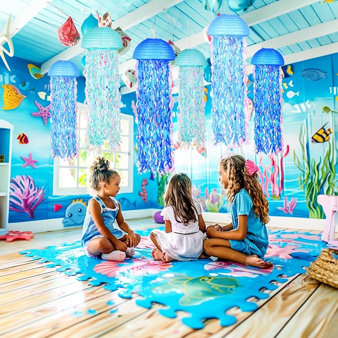 OBXT 10" Blue Hanging Jellyfish Paper Lanterns - Image 5