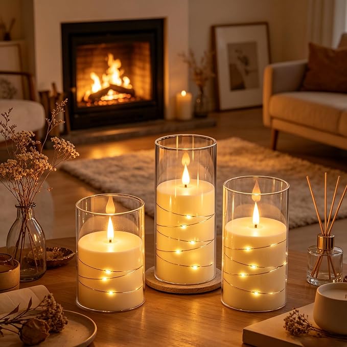 Da by 3 Pack Ivory Transparent Acrylic Flameless Taper Candles, Flickering - Image 6
