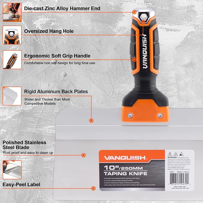 Vanquish 10 Inch Stainless Steel Drywall Taping Knife Scraper - Image 2