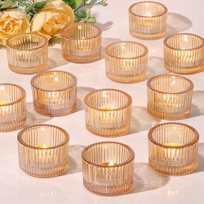 12 Pack Tealight Gold Candle Holders, Votive Tea Light Candle Holder | Table - Image 7