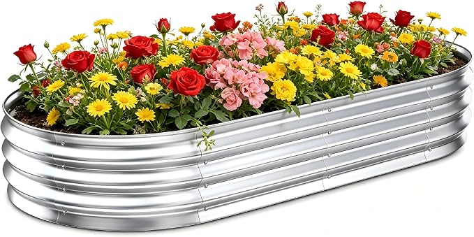 Galvanized Raised Garden Bed Outdoor, Easy Assemble Large Oval Plant Container by Tegarbed