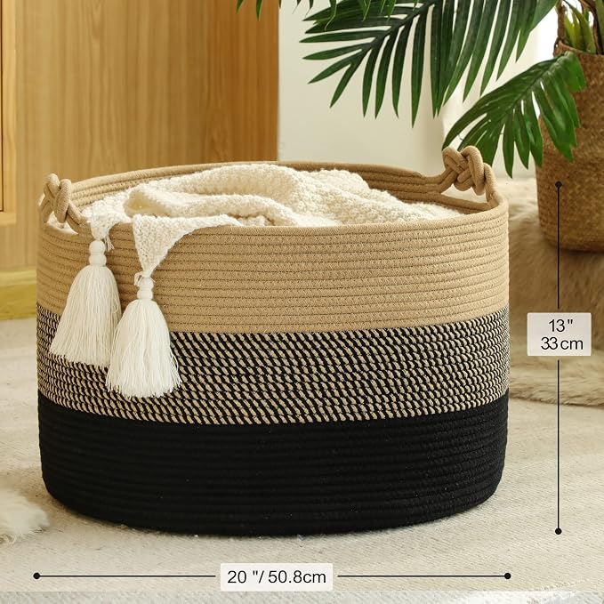 KAKAMAY Large Blanket Basket, Woven Rope Baskets - Image 5