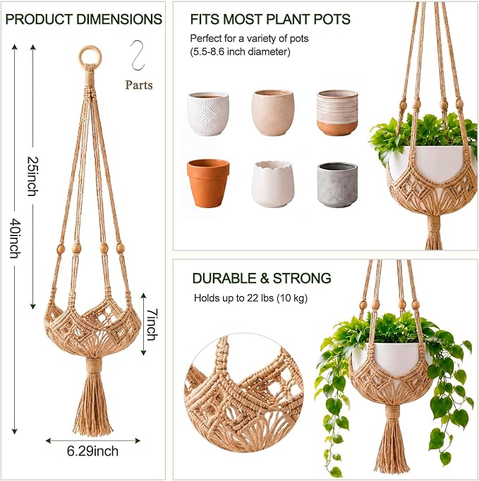 Shappy 1 Pack Boho Macrame Plant Hanger - Image 3
