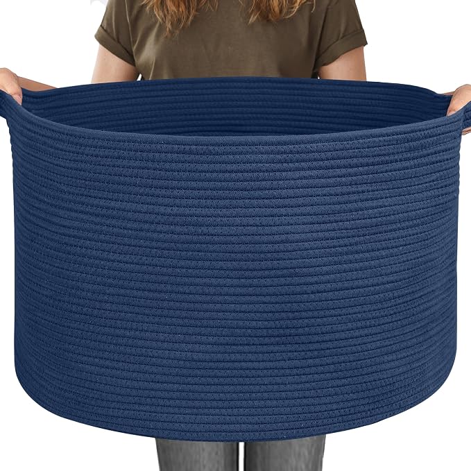 115L Dark Blue Basket for Organizing, 23.6" x 15.7" XXXL Woven Cotton Rope by MEGASKET