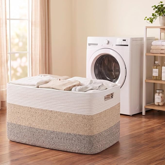 OIAHOMY 108L Super Large Blanket Basket, 25”x16”x16” Rectangle Woven Baskets - Image 6