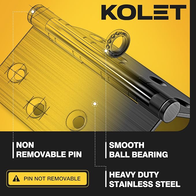 KOLET Ball Bearing Door Hinges, 4 x 4 Inches, Matte Black, 3 Pack | Square and - Image 3