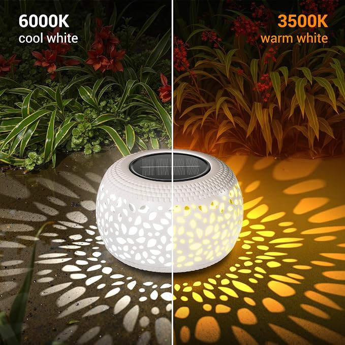 Solar Lanterns Outdoor Waterproof Lights: 2Pack White Hollow Out Metal Table - Image 3