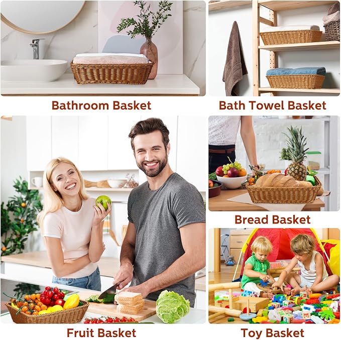 Eccliy 6 Pack Wicker Bread Baskets Woven Serving Basket, 15.8 Inch | Poly - Image 4