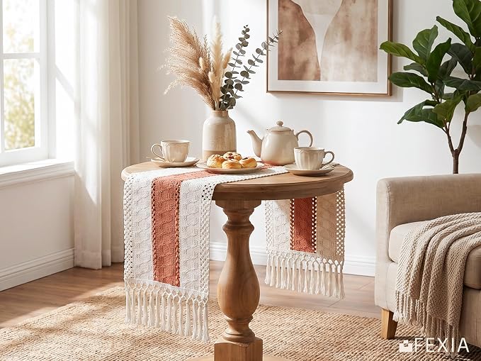 Boho Table Runner for Home Decor 12x36 Coral Farmhouse Decorations | 36 Inches - Image 5