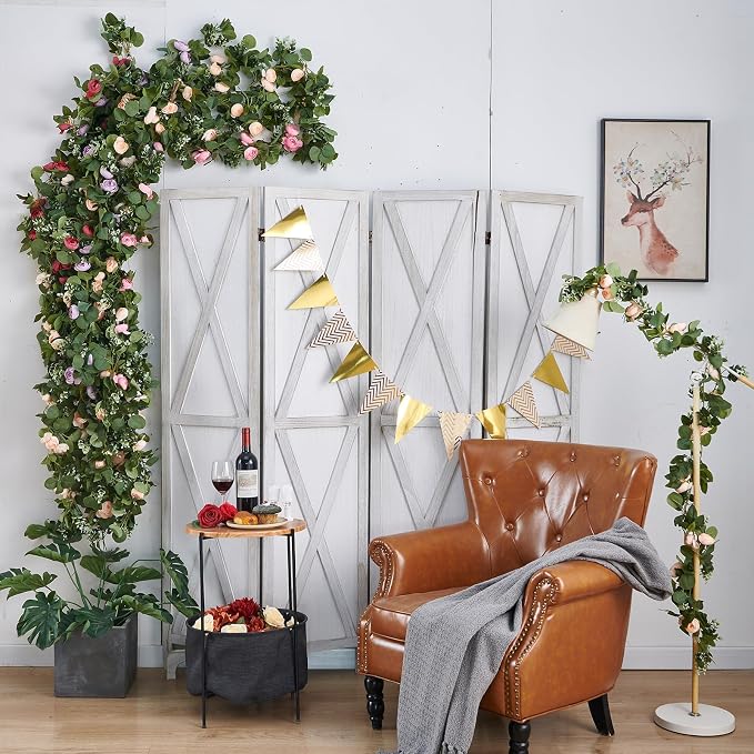Artificial Flower Garland 2pcs 5.4ft Rose Vine Decor, Champagne Flower | - Image 7