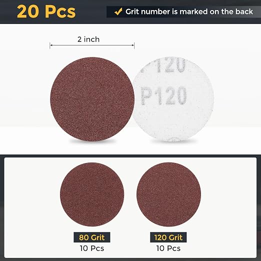 HARFINGTON 20Pcs 2Inch Sanding Disc Hook & Loop Sandpaper Aluminum Oxide | - Image 2