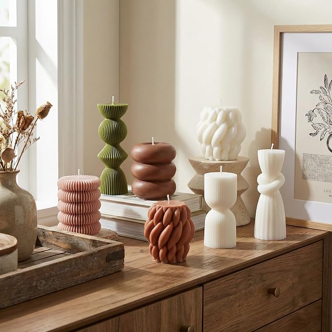 Conelist 9pcs Rustic Farmhouse Pillar Candles Set 3.1"-7.7" Handmade Neutral - Image 6