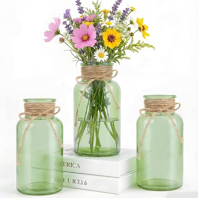 3 Pack Mason Jar Vases for Centerpieces, Wide Mouth Mason Jars by LEYIQU