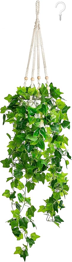 Dahey Fake Hanging Plant Macrame Hanger Potted Vines Indoor Decor, 1 Pack | No by Dahey