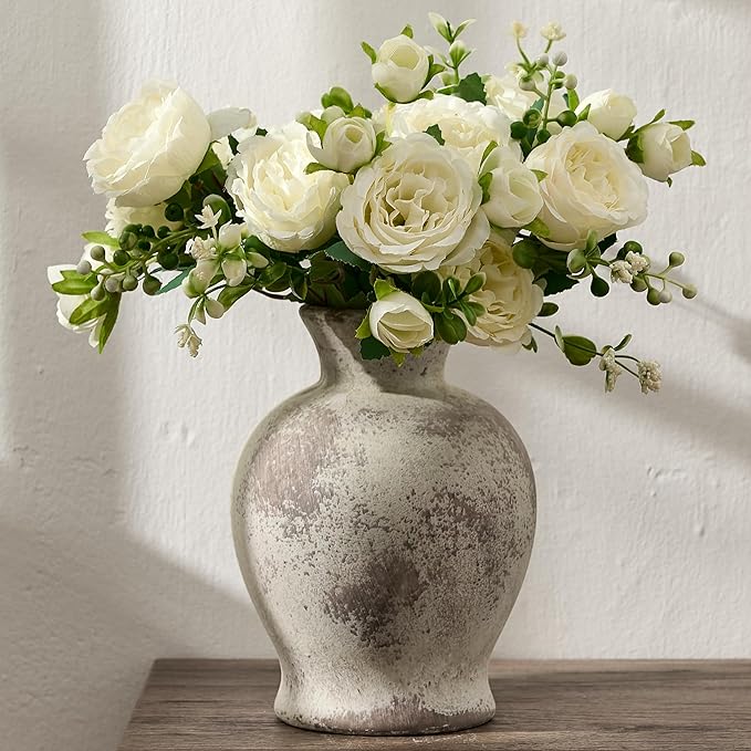 7.2" Ceramic Vase for Home Decor, Decorative Terracotta Farmhouse Rustic Vases by StylishHomeDecorforYou