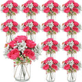 12 Sets Mason Jar Flowers Centerpiece Table Decorations, Hot Pink | Faux Flowers by Zeyune