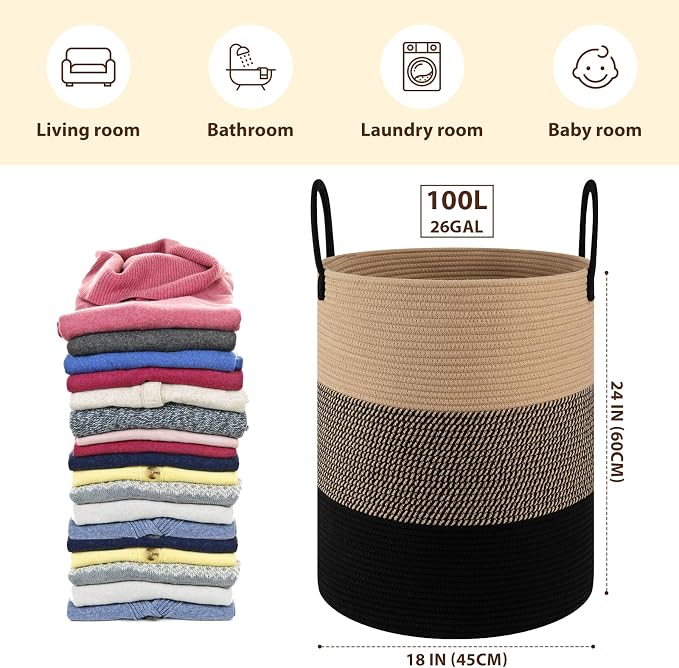 OIAHOMY 100L Nursery Hamper Laundry Basket Laundry Hamper Yellow/Black | - Image 2
