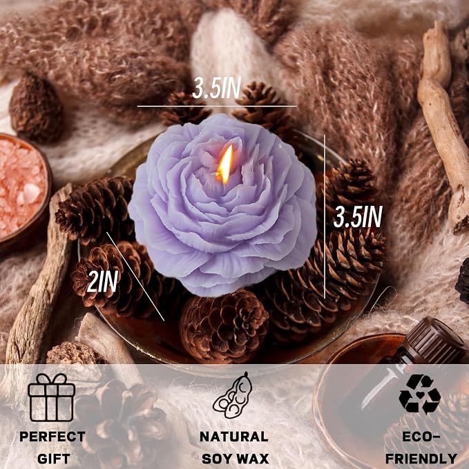 Peony Flower Shape Candle, Soy Wax Scented Decor - Image 3