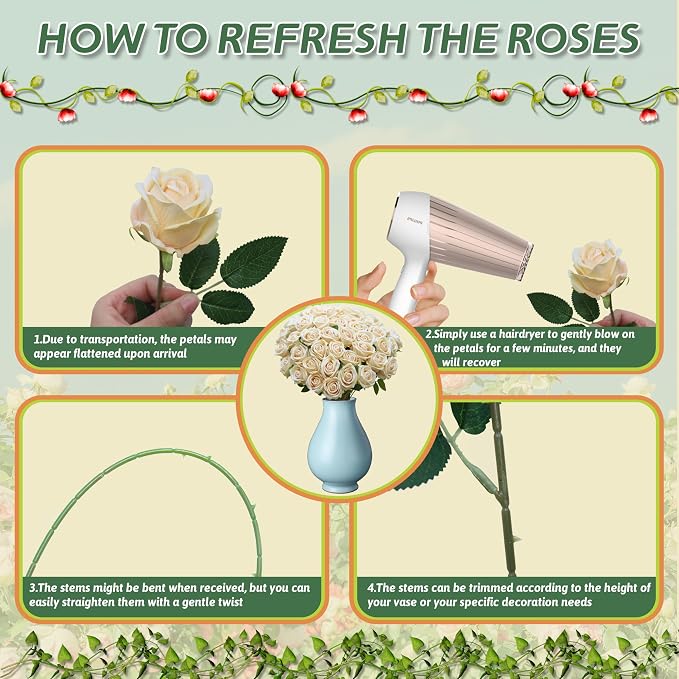 50 PCS Fake Champagne Roses, Artificial Flowers Bulk, Realistic Silk Roses | - Image 5
