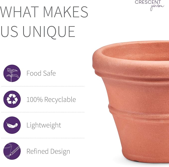 Crescent Garden Brunello Classic Rolled Rim Planter Pot, Indoor/Outdoor - Image 3