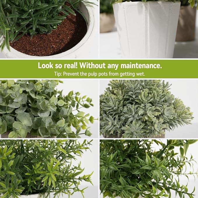 4 Pack Small Fake Plants in White Pulp Pot - Image 4