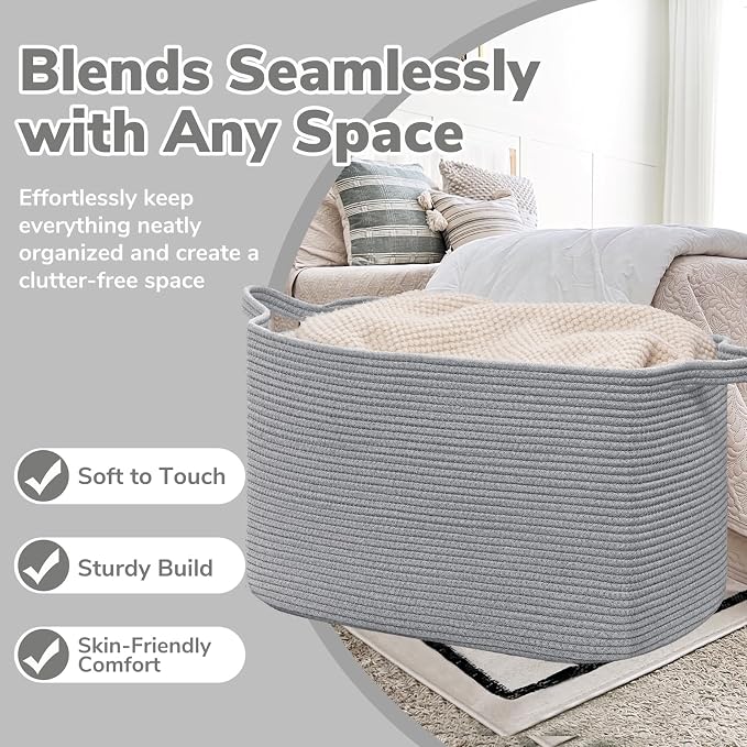 Goodpick 105L Extra Large Woven Rope Blanket Basket, Pillows & Clothes - Image 5