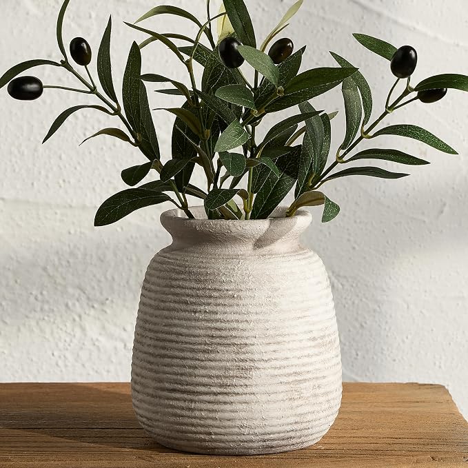 Ceramic Flower Vase, Small Vase Rustic Farmhouse Vases Home Decor Short Pottery by ooit