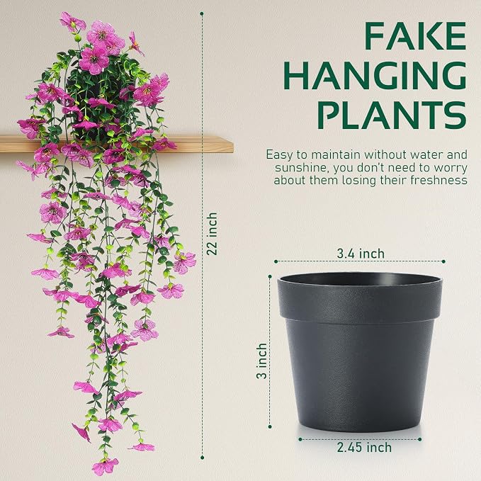 Fake Plants Hanging Artificial Potted Faux Eucalyptus Plants and Flowers | - Image 3