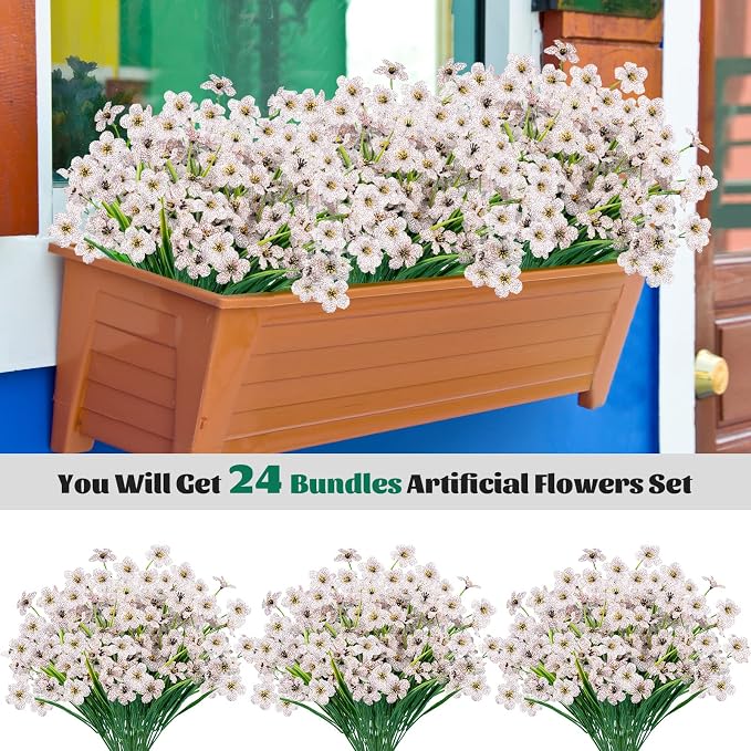 24 Pcs Artificial Flowers for Outdoor, Plastic Fake Flowers Decor, Artificial - Image 3