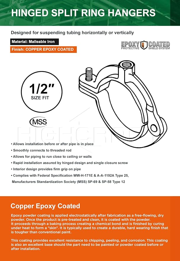 HIGHCRAFT HINGC-12-10 Industrial Decor Hinged Split Ring Pipe Hanger 1/2 in. - Image 5