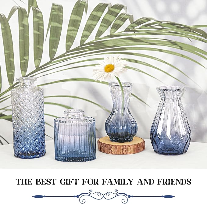 Set of 4 Glass Bud Vase Set, Small Vintage Clear Flower Vase Centerpieces - Image 3