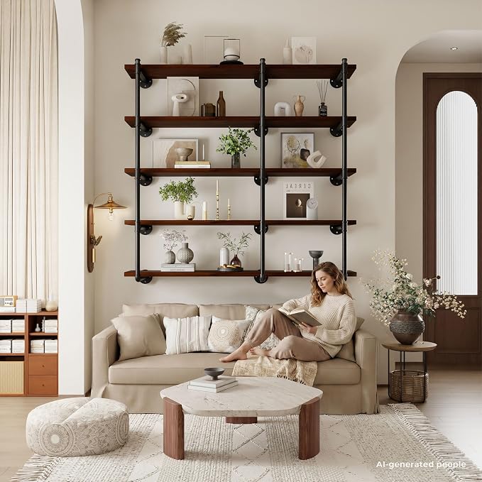 Industrial Wall Mount Pipe Shelf Brackets, Open Bookshelf Brackets - Image 7
