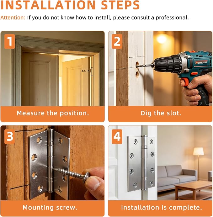 6-Pack 4.5 inch X 4.5 inch Heavy Duty Commercial Door Hinge Thickened | - Image 8