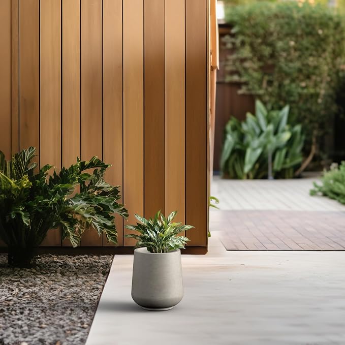 Kante Small Round Curved Weathered Concrete Planter 9.4" Dia, Outdoor | Rubber - Image 5