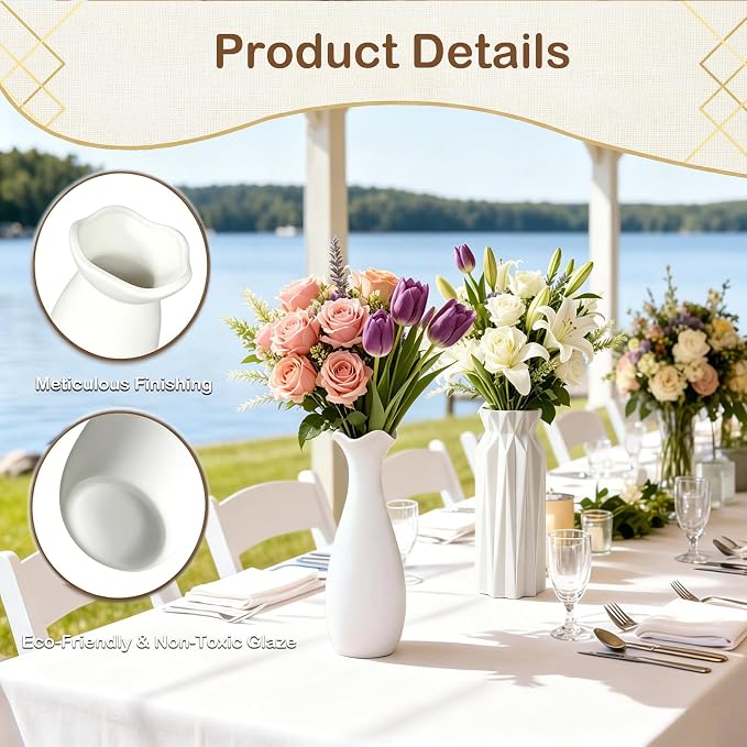 10-Piece 8 Inch White Ceramic Vases Set - Image 6