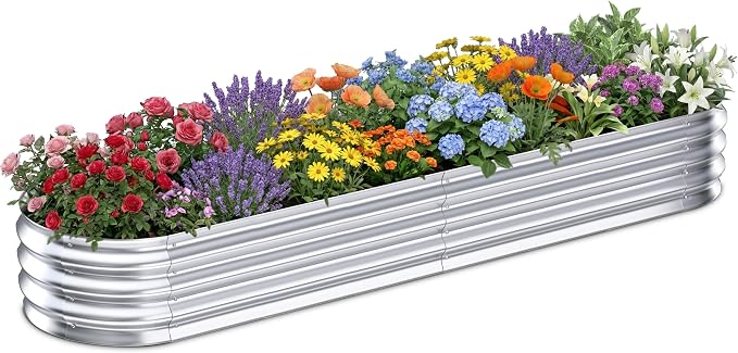 Galvanized Raised Garden Bed Outdoor, Easy Assemble Large Oval Plant Container by Tegarbed