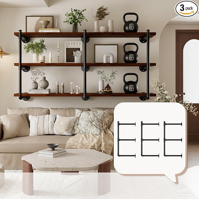 Industrial Wall Mount Pipe Shelf Brackets, Open Bookshelf Brackets by YCCO