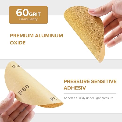 100 PCS 6 Inch Gold PSA Sanding Discs 60 Grit Self Adhesive Sticky-Back - Image 4