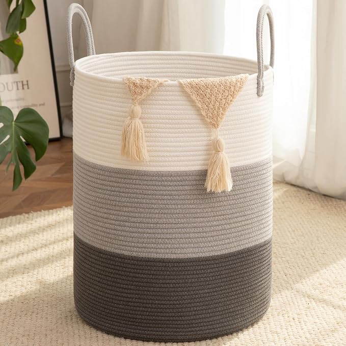 OIAHOMY 60L Nursery Hamper Laundry Basket Laundry Hamper Gradient Grey | by MasterofSpaceOptimization