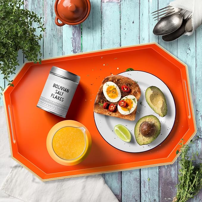 Orange Decorative Tray with Handles, Versatile Serving Tray - Image 2