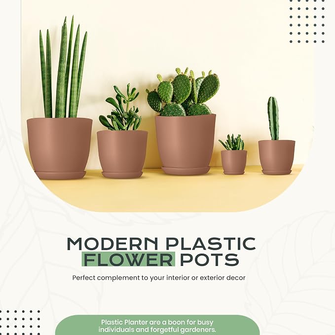 Plant Pots Indoor with Drainage 10 Pack Multi-Size Planters Set Terracotta | - Image 5
