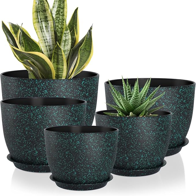 YNNICO Plant Pots 10/9/8/7.5/7 inch Set of 5, Flower Pots by AFamilyofGardenLovers
