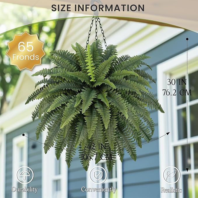 FOREST PRINCE 42" Artificial Boston Ferns, Bush Plants 2 Pack - Image 2