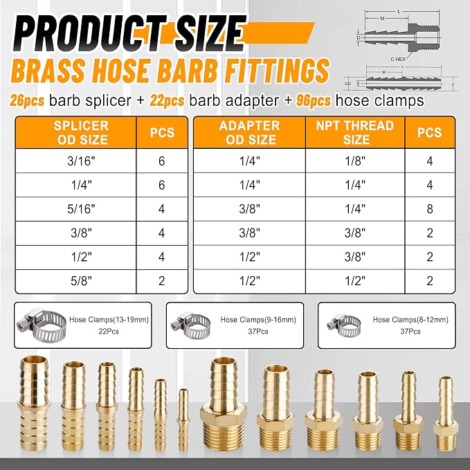 48PCS Brass Hose Barb Fittings - Image 2