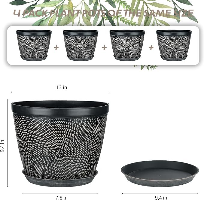 Quarut 12 Inch 4 Pack Large Pots, - Image 3