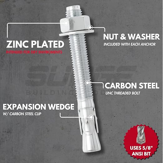 5/8" x 8-1/2" Zinc-Plated Wedge Anchors - Image 3