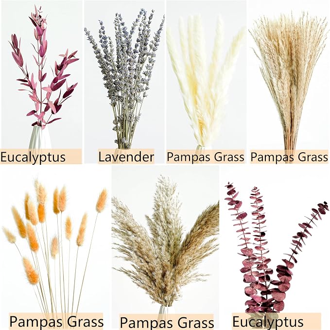 Fall Dried Flower Bouquet with Pampas Grass, Lavender & Red Eucalyptus –Boho - Image 3