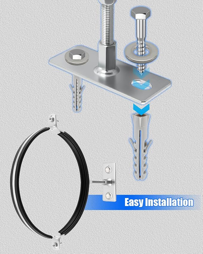 2 Pcs 8 Inch Pipe Bracket, Adjustable Split Ring Hanger Vent Wall Strap Kit | - Image 6