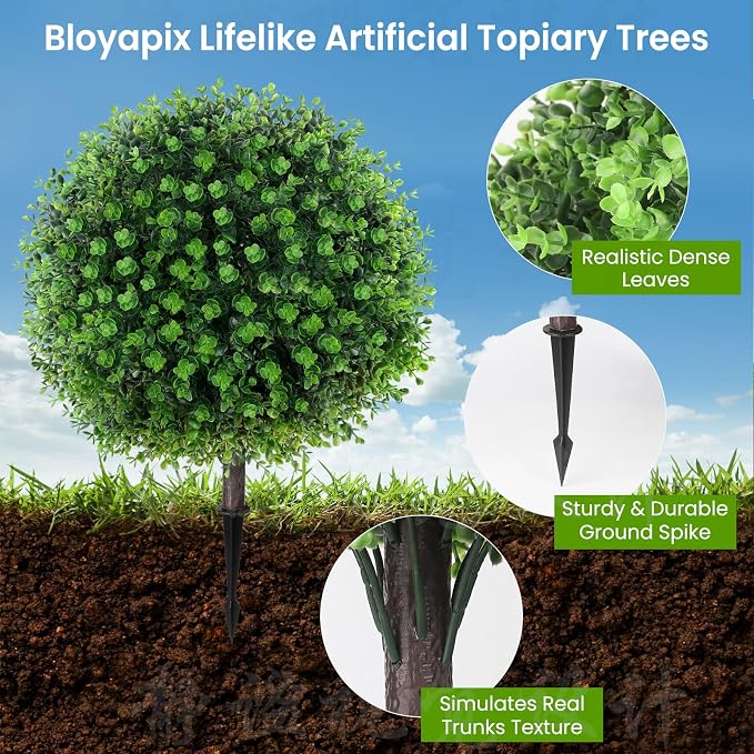 Artificial Green Eucalyptus Topiary Ball Tree, UV Resistant Faux Evergreen - Image 6
