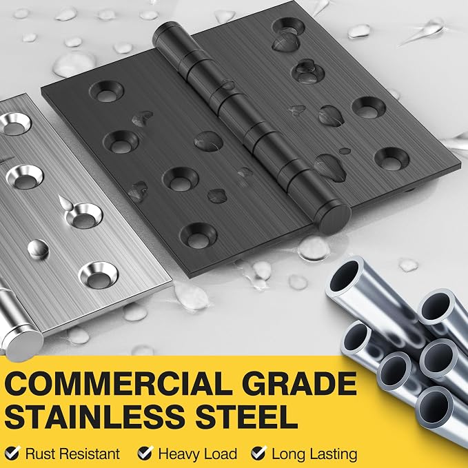 KOLET Ball Bearing Door Hinges, 4 x 4 Inches, Matte Black, 3 Pack | Square - Image 2